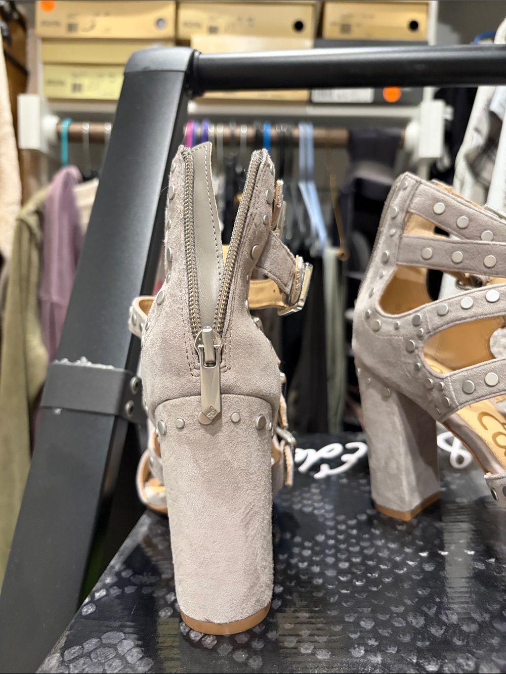 Sam Edelman Grey Suede Studded Strappy Heels NWOT - Picture 3 of 5